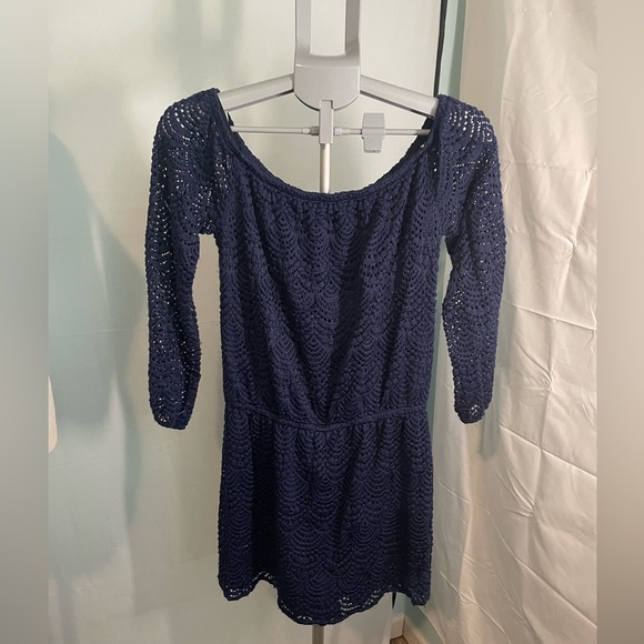 Lilly Pulitzer Scalloped‎ Shell Lace romper. Navy blue. Size medium - Picture 1 of 12